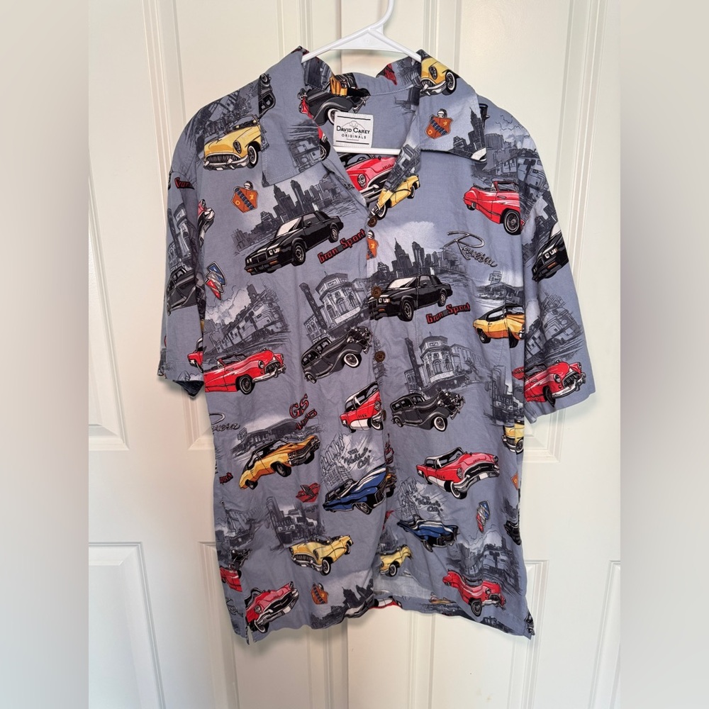 David Carey Originals Shirt Men's Large Gray Gran Sport GS 455 Button Up Size L